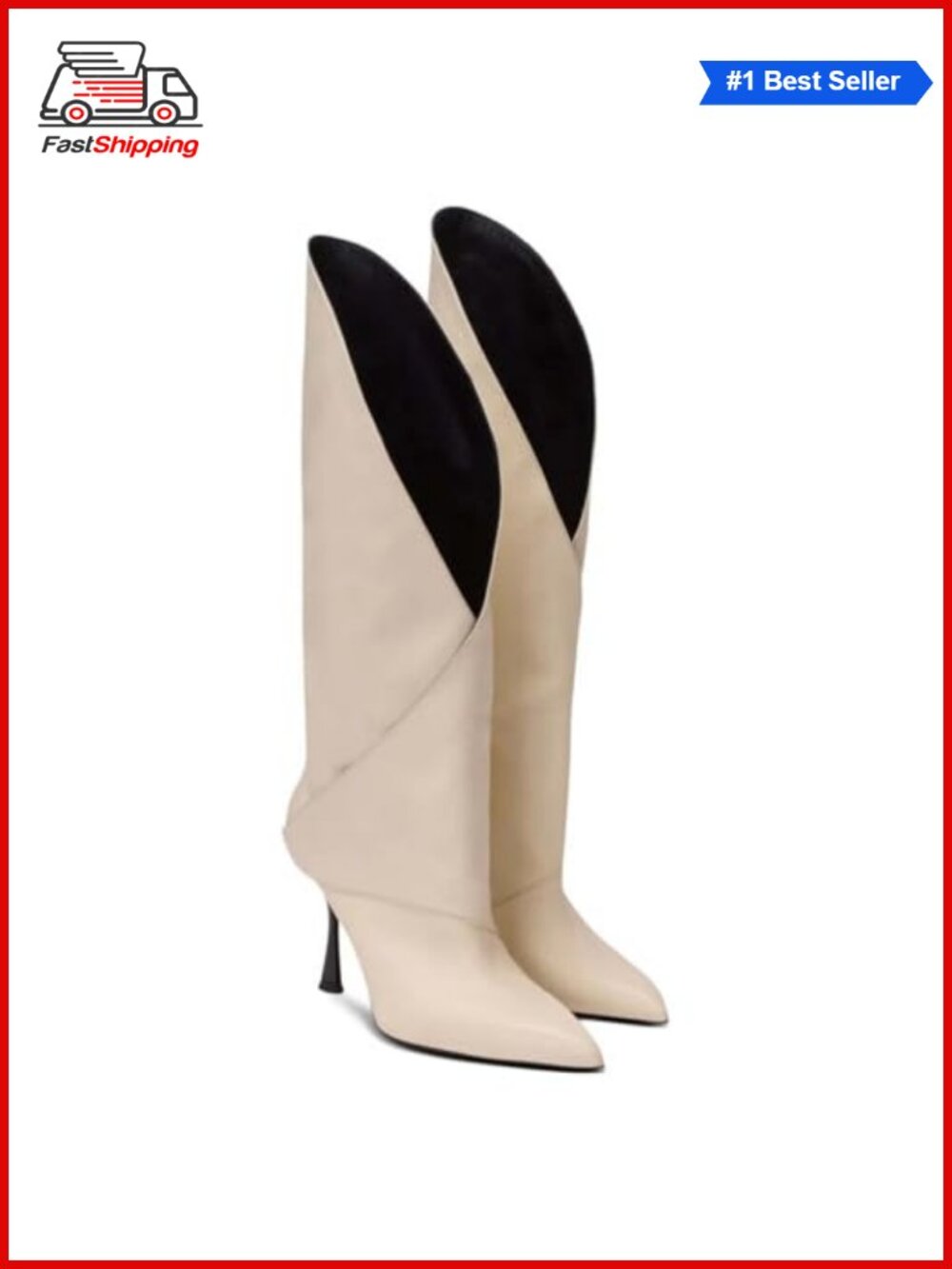 ✨ Knee High Boots V-Cut Pointed Toe Stiletto Heel Faux Leather Motorcycle Biker